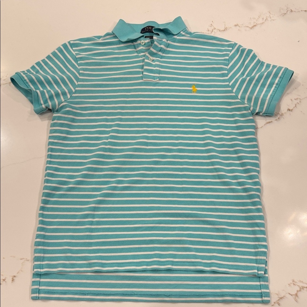 Polo Ralph Lauren Custom Fit Striped Polo Shirt Teal White Men’s Medium
